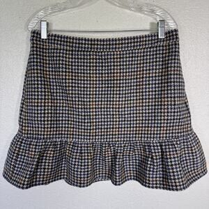 J Crew Skirt Womens 14 Houndstooth Wool Ruffle Hem Pockets Preppy Mini Academia